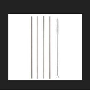 Pottery Barn Harrison Set of 4 Stainless Steel Straws with Cleaning Brush